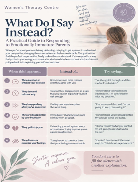 Two-page guide with scripts for responding to emotionally immature parents without over-explaining